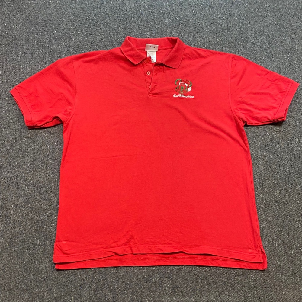 Walt Disney World Polo Sz XL Mens Red Santa Mickey Mouse Holiday Christmas Park